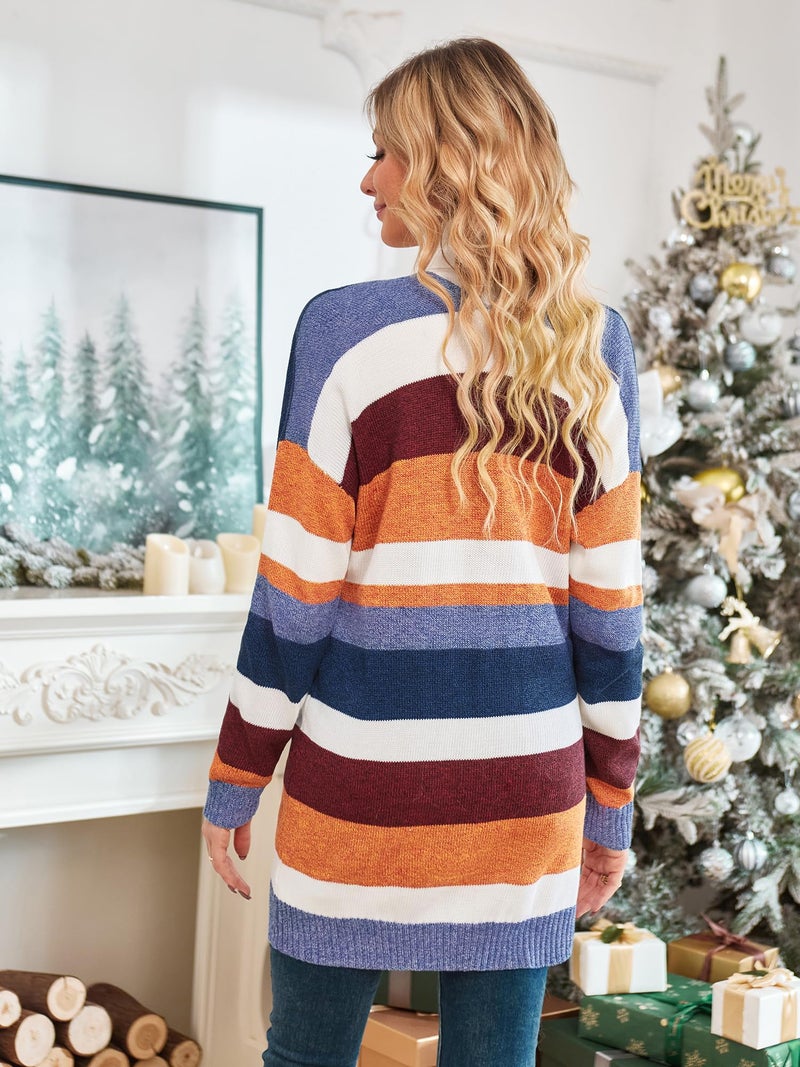 ECOWISH Women Cardigan Sweaters Long Floral Striped Winter Long Sleeve Kimono Open Front Cozy Knitted Daisy Fuzzy Outwear Pocket - Image 5